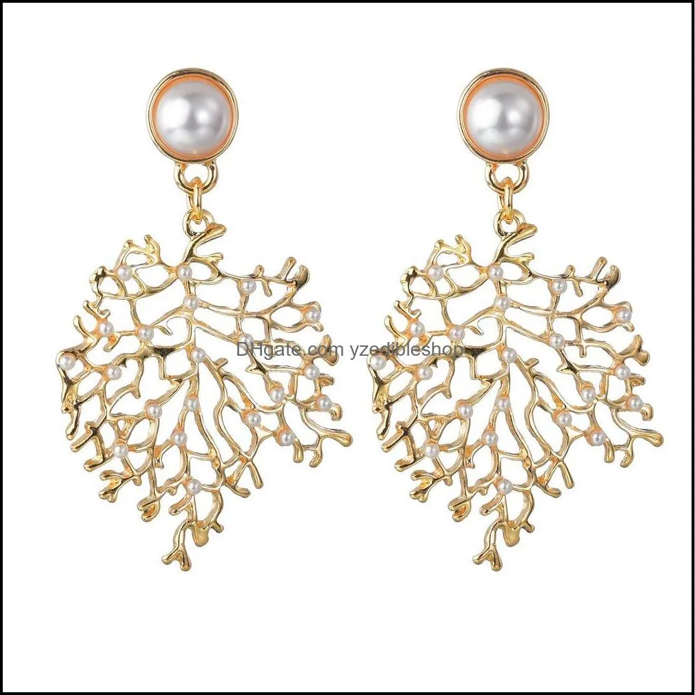 Hot Selling Womens 18K Gold Star Coral Charms Stud Earring High Quality Pearl Rhinestone Luxury Jewelry Gifts