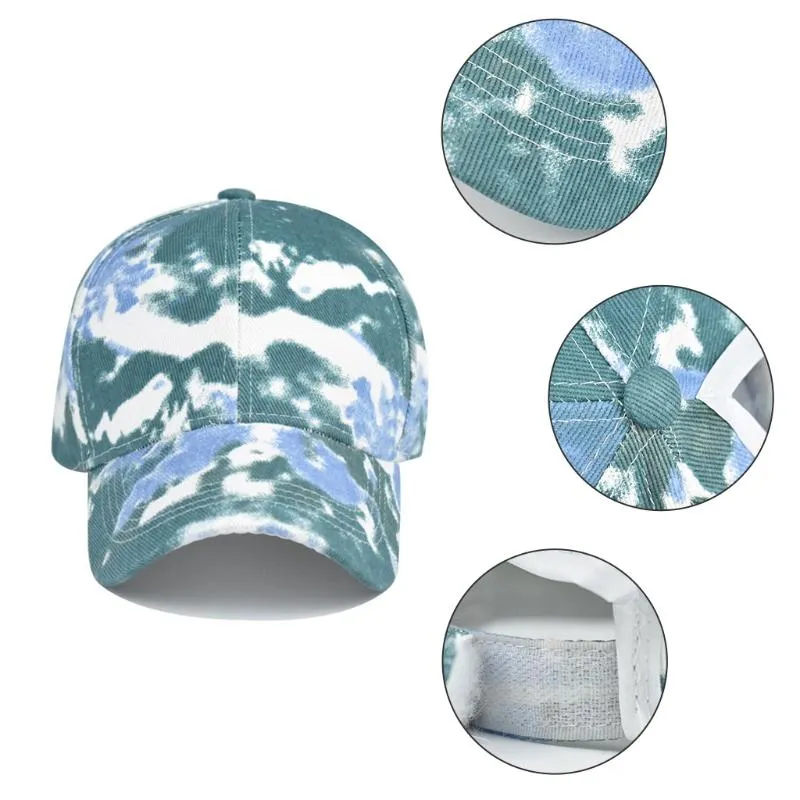 Basker kvinnor färgglada tie-dye print hip hop baseball sommar visorer röriga hög bulle hål justerbar lastbils droppe beretsberets