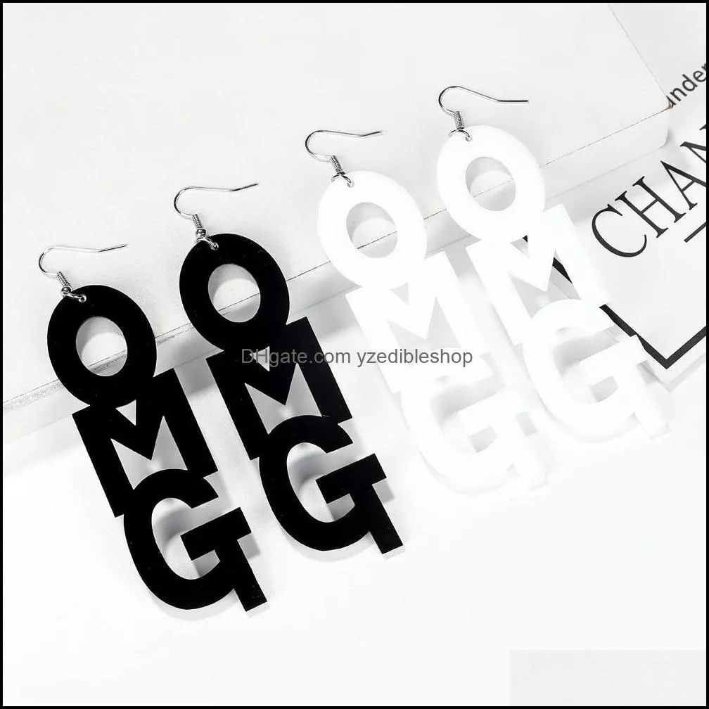 Creative Geometric Letters Charms Acrylic Acetic Acid Sheet Hot Ear Stud Vintage OMG Statement Long Drop Earrings for Women