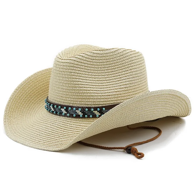 Western Cowboy ręcznie robione słomkowe czapki na zewnątrz szerokie grzbietowe czapki na plaży Sun Visor Protection