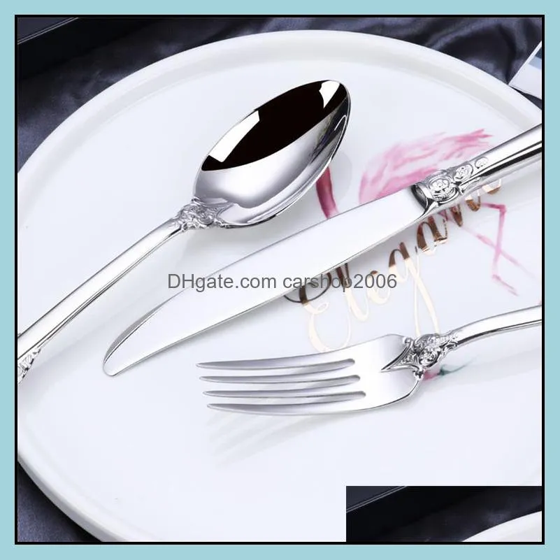 gold dinnerware set wedding luxury cutlery flatware set silver stainless steel 304 spoon knife fork set