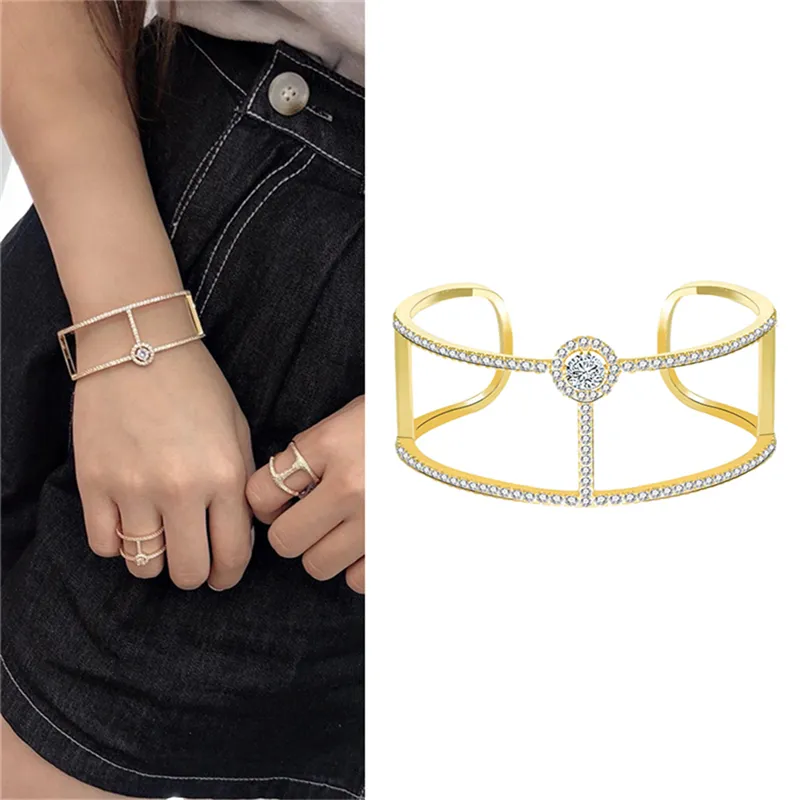 Gold Bracelet For Women Fashion Bangle Design Jewelry Charm Simple and Generous Line Wide Version Hollow Diamond Special Couple Friends Cuff Accessory Populerity