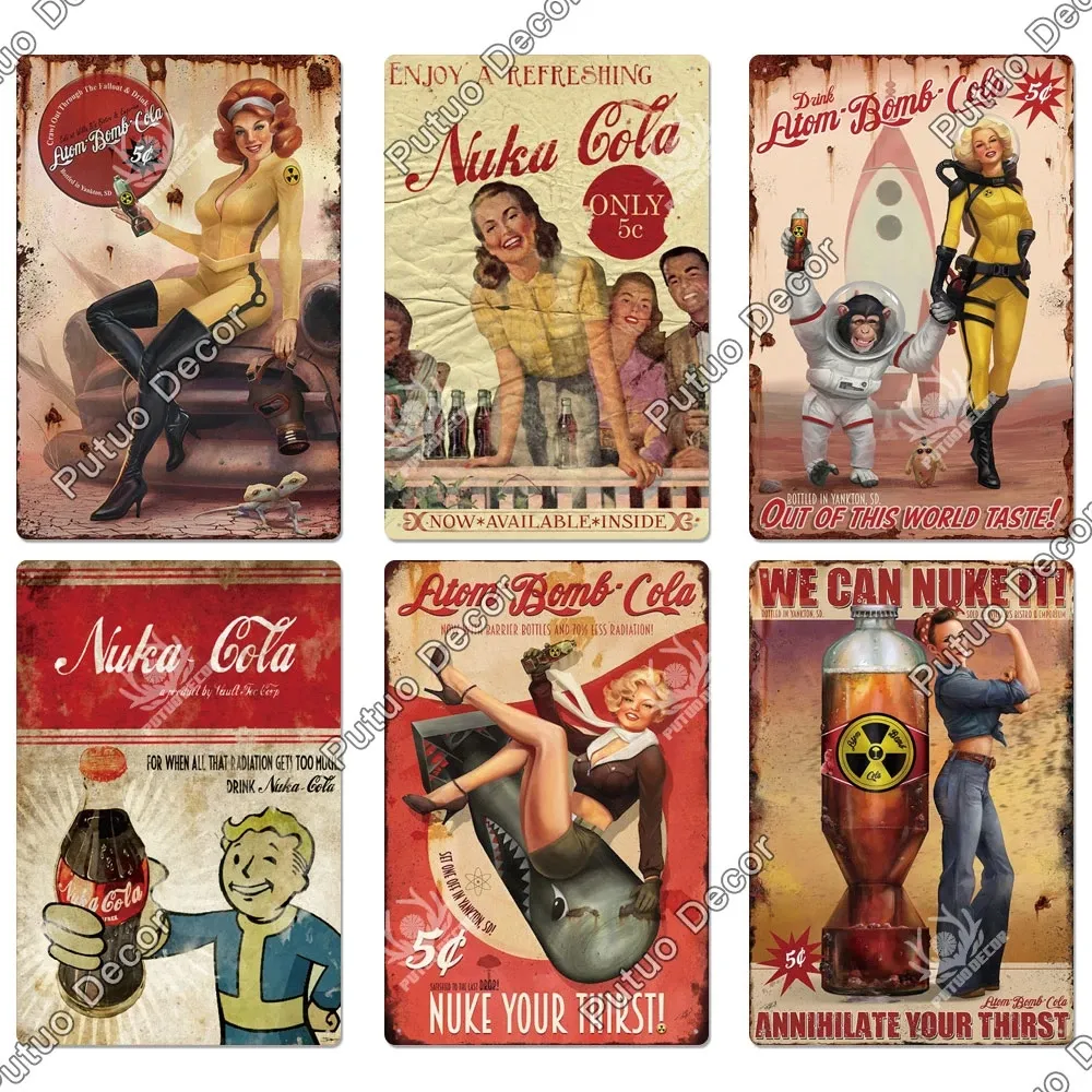 Metal Painting Nuka Cola Vintage Sign Tin Plaque Retro Metal Posters for  Kitchen Bar Pub Club Man Cave Home Wall Decor