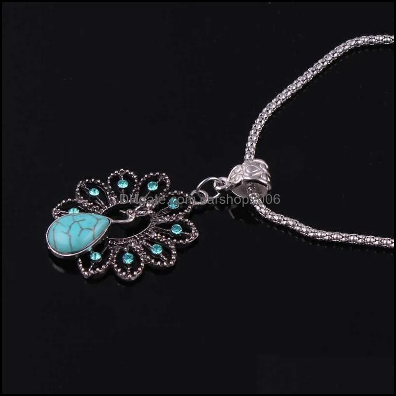 women`s vintage peacock tibetan silver turquoise pendant necklaces fashion gift national style women diy necklace pendants