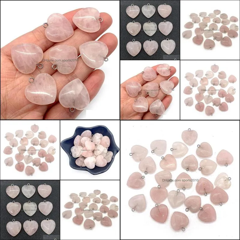 15mm 20mm rose quartz natural stone charms crystal heart pendants trendy jewelry making wholesale