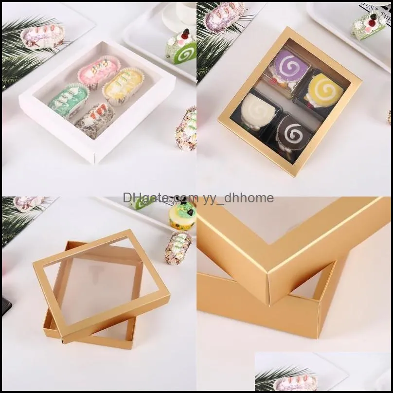 4 Grids Storage Paper Box Baking Desserts Crisp Cake Biscuits Case Transparent Square Gift Casket 2 Color New Arrival 1 32bg G2