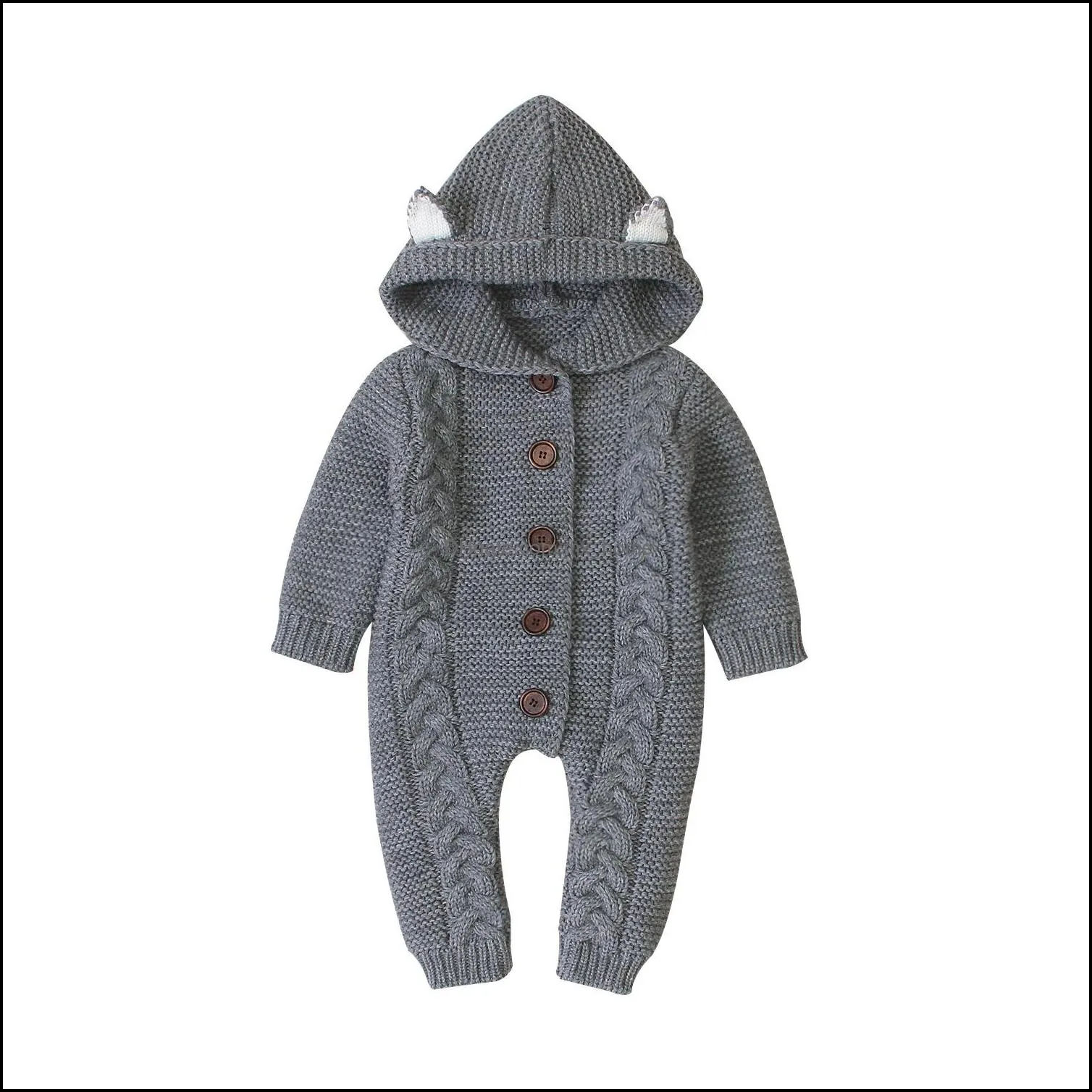kids rompers boys girls knitting romper infant toddler knit hooded jumpsuits autumn winter fashion boutique baby climbing clothes
