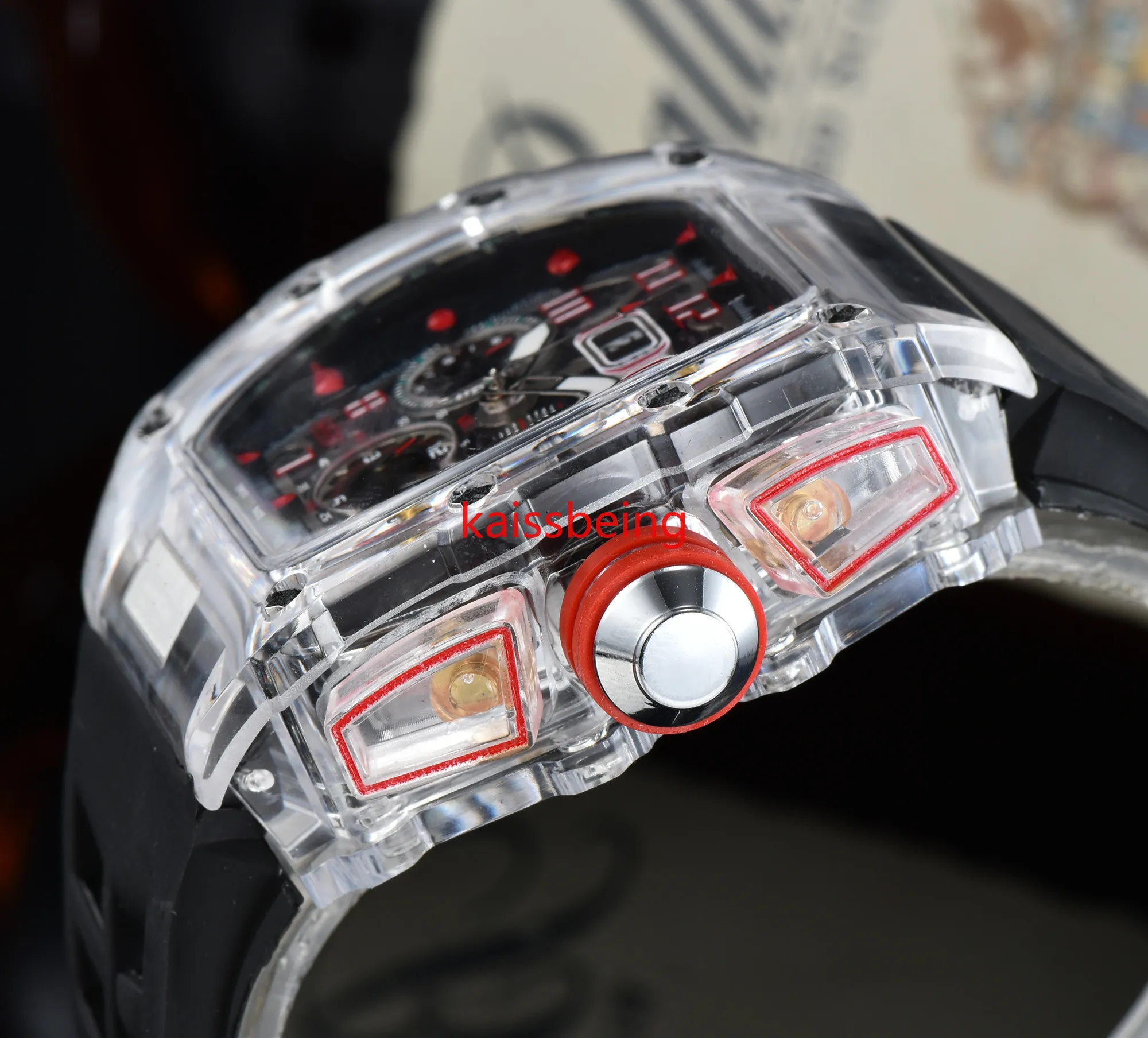 ファッションスタイルラグジュアリースポーツクォーツビジネス透明シリコーンウォッチマンカレンダー腕時計日付モデルの真新しい260n