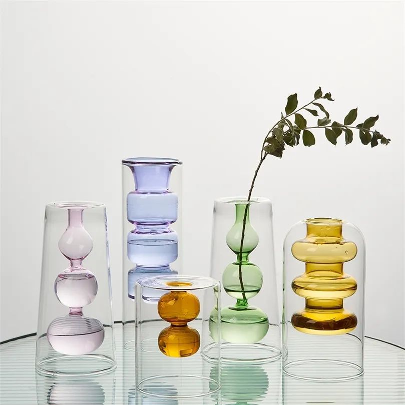 Nordic Glass Vase Hydroponics Home Decor Living Room Decor Desk Accessories Terrarium Decor Vases for Flower Arrangements Gifts 220423