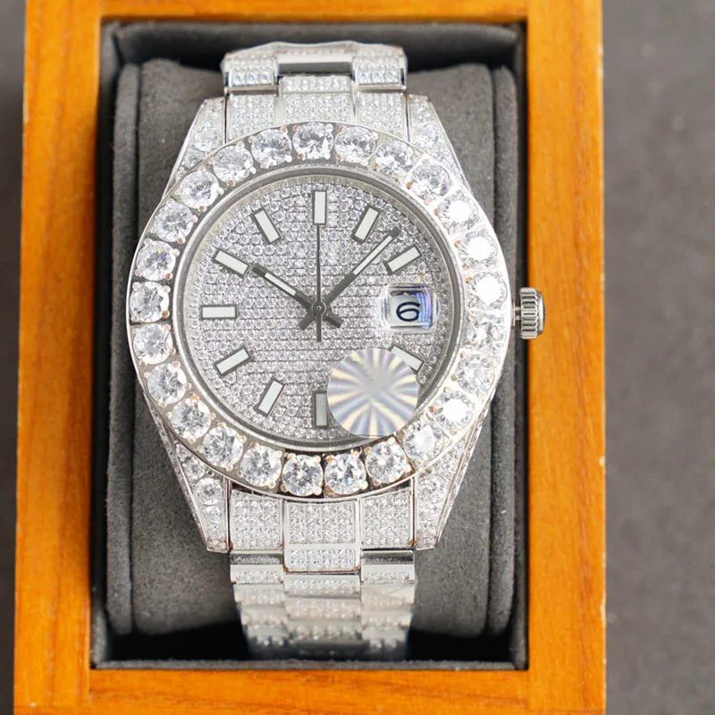 풀 다이아몬드 남성 시계 시계 42mm 자동 기계식 시계 다이아몬드 스틸 스틸 904L 수명 방수 손목 시계 손목 시계 Montre de Luxe