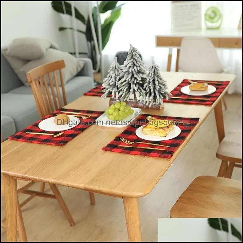 Festival Party Decoration Table Placemat Red Black White Blacks Plaid Tablecloth Mat Christmas Thanksgiving Day Cutlery Pads 4 2jh L2