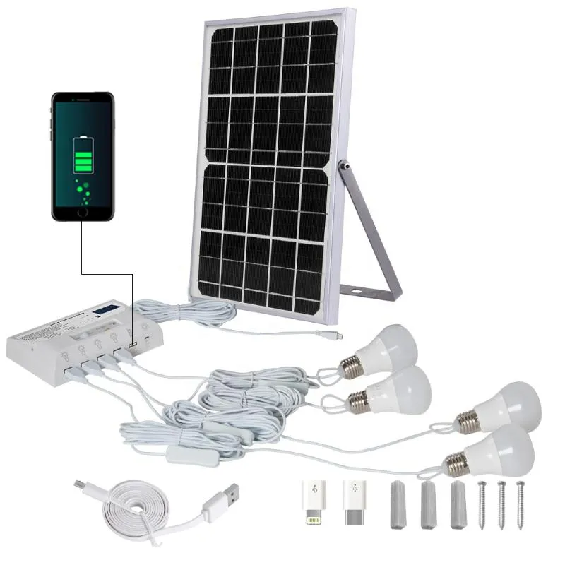 Luci di emergenza Energia verde Smart Outdoor e Indoor Impermeabile 4 lampadine Mini pannello solare Alimentazione domestica Sistema di illuminazione automaticaEmergenza