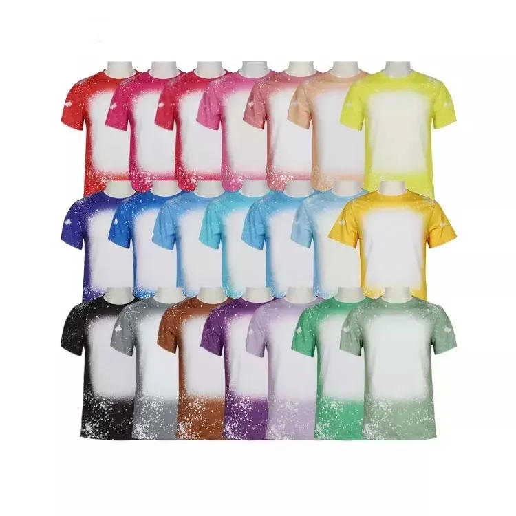 Wholesale Sublimation Bleached Shirts for Kids Youth Heat Transfer Blank Bleach Shirt Bleached Polyester T-Shirts US Shirts Party Supplies 21 colors