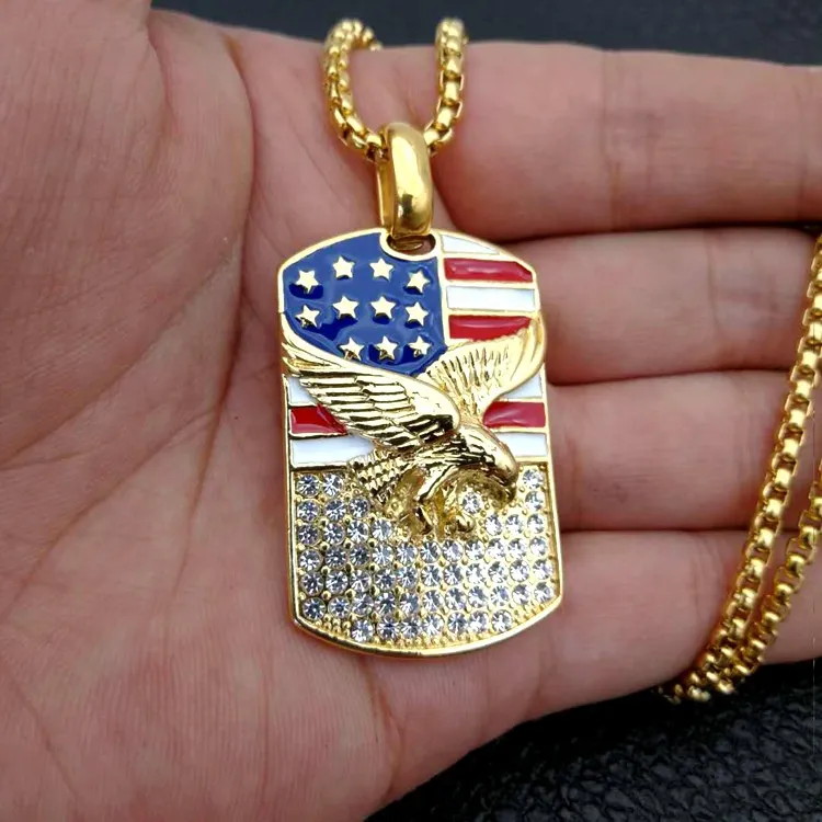 Gold Color High Quality Pendant Necklace American Flag Eagle Necklace Stainless steel Jewelry