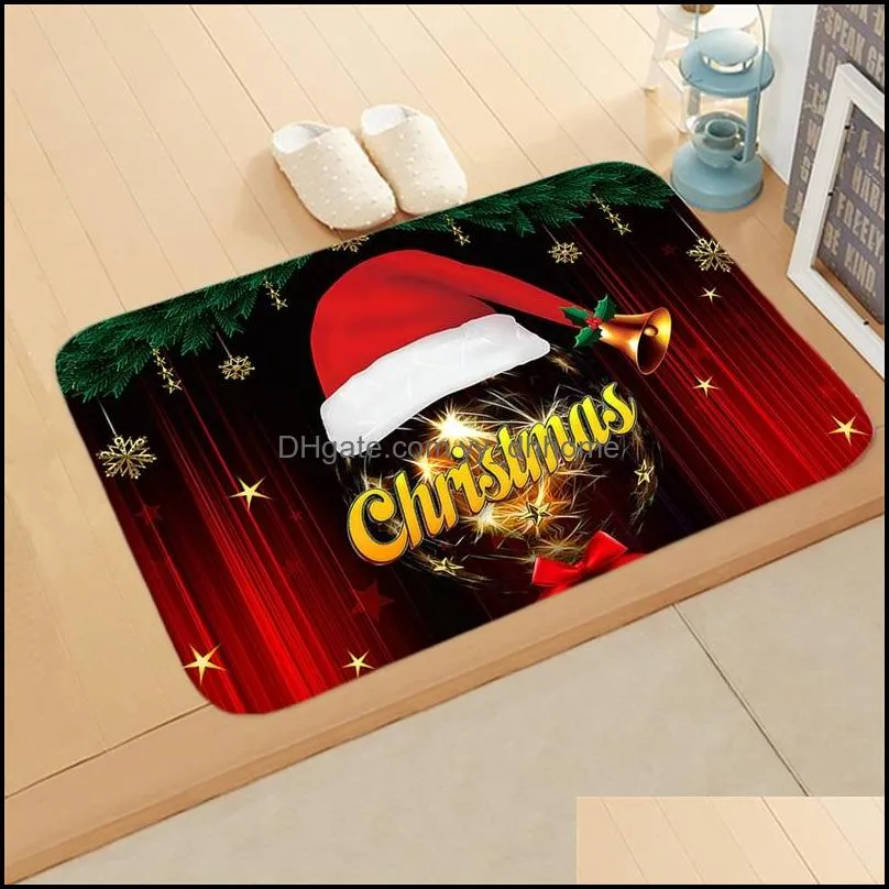Merry Christmas Door Mat Santa Claus Elk Prints Flannel Surface Bathroom Rug For Home Decor Non Slip 40*60cm 6qj E1