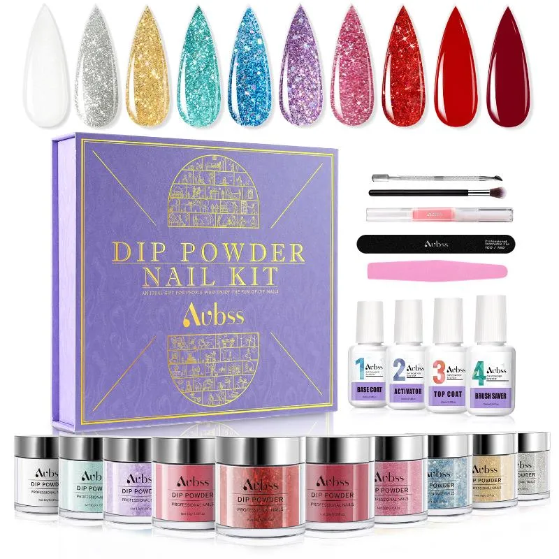 Kit per nail art Aubss Dip Powder Kit Set di smalti gel 10 colori Tonalità neutra della pelle Manicure per immersione fai da te per la casa