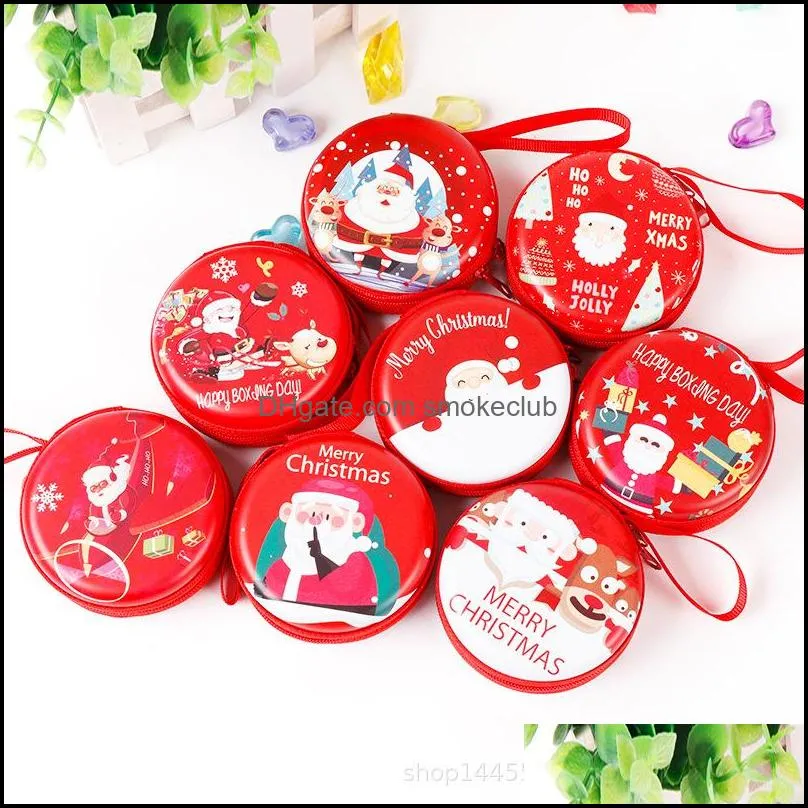 Creative tinplate Christmas coin purse mini portable round zipper earphone bag cartoon coin key storage bag