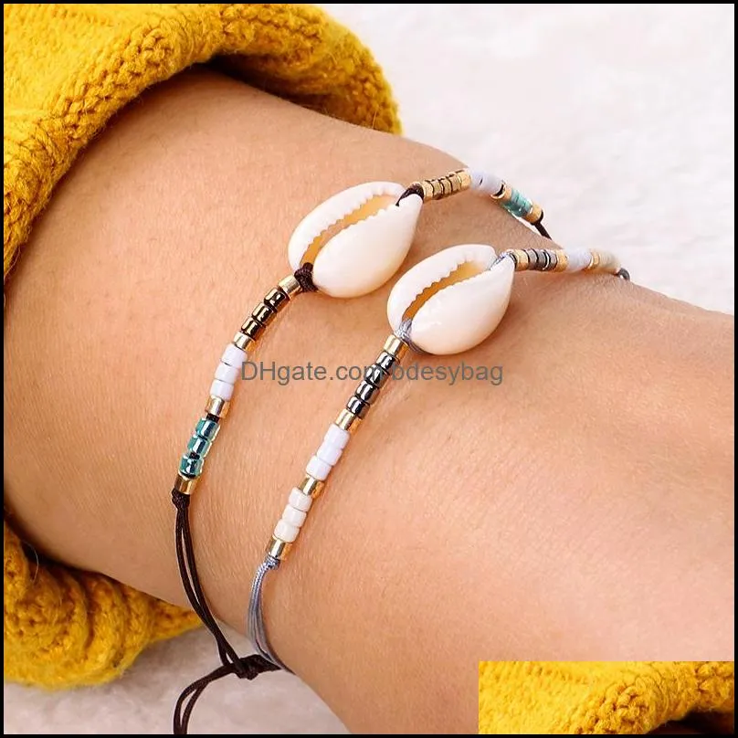 colorful small glass beads strands shell charm bracelet new fashion bohemian style jewelry