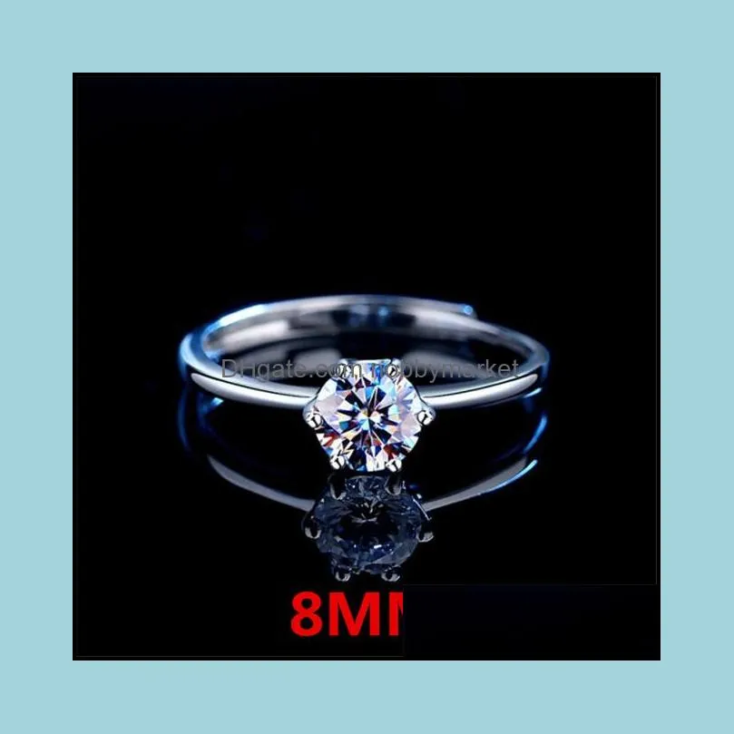 Classic Wedding Solid 925 Sterling Silver Six Claws Cubic Zirconia Open Rings for Women Sterling-silver-jewelry Anillos R444