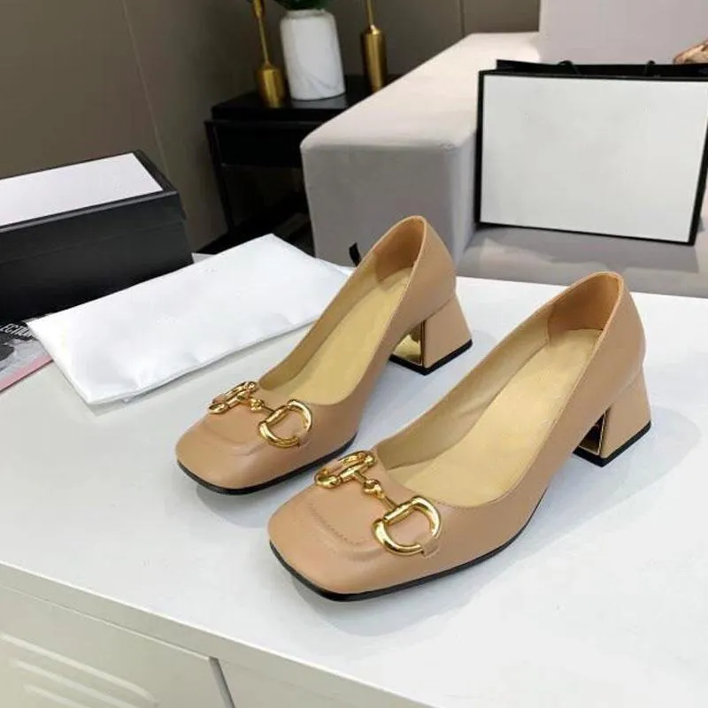 Sandal designer high heel women`s shoes fashion office single shoe leather one step metal decoration comfortable professional beautiful big size work