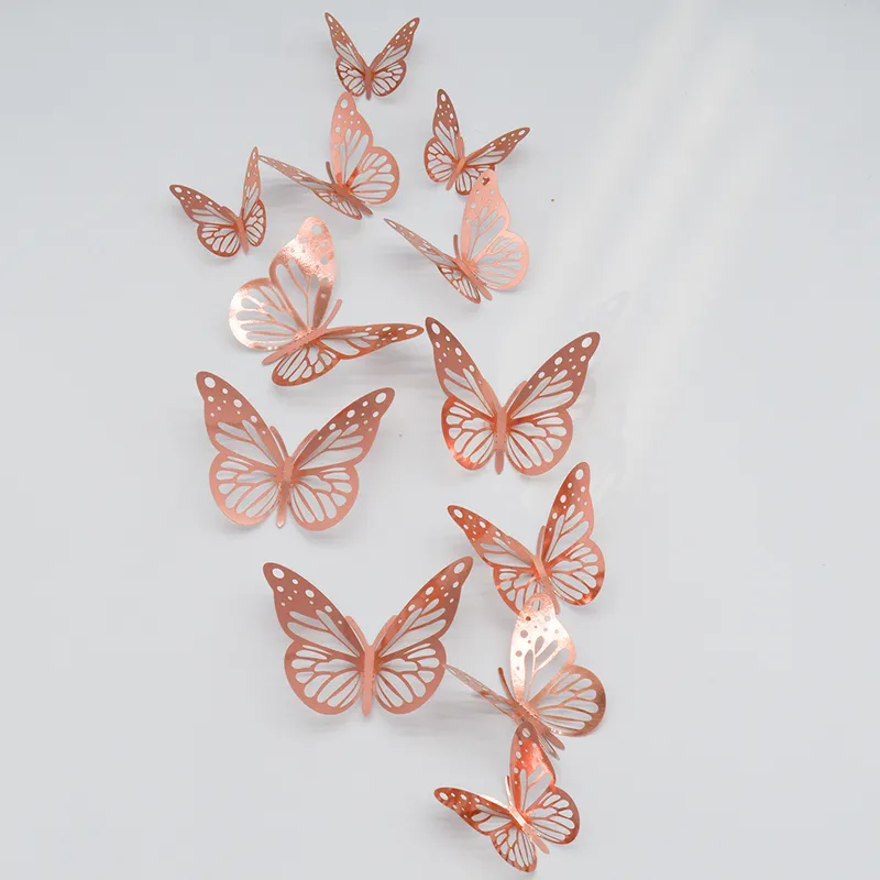 12PCS 3D中空装飾蝶の壁ステッカールームの家の装飾冷蔵庫の子供ギフトdiyクラフトバタフライワルペーパー220716