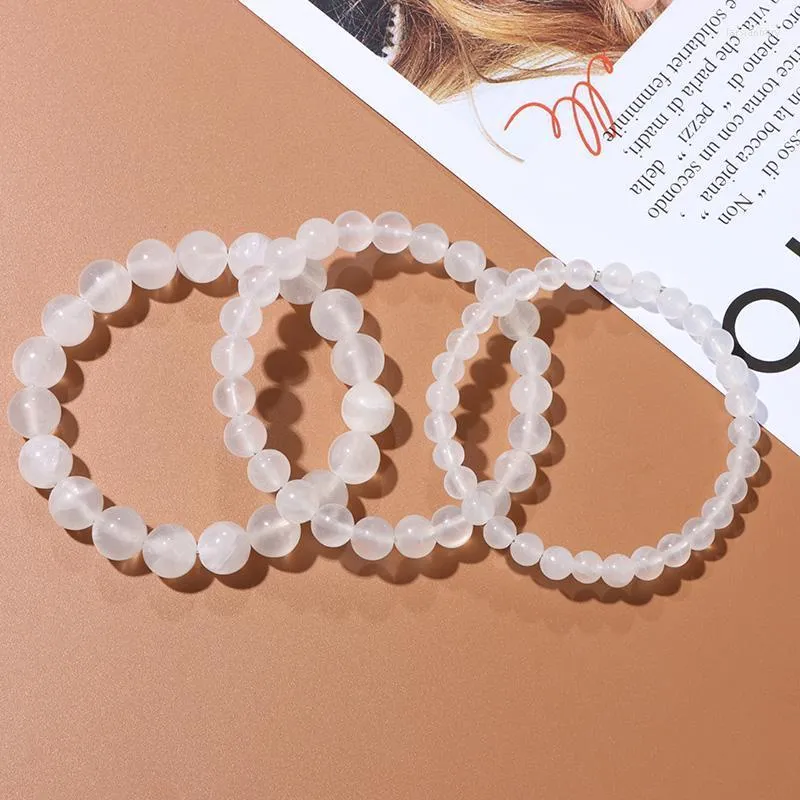 Hebras de cuentas de alta calidad 6 8 10 mm pulsera de cuentas redondas pulseras de piedra de yeso blanco para mujeres hombres pareja brazaletes joyería regalos con cuentas Lar
