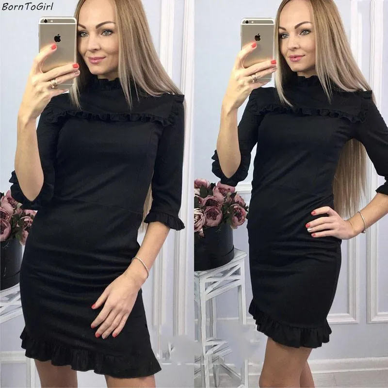 الفساتين غير الرسمية Borntogirl 2022 الخريف أزياء فستان نحيف رفيع للنساء أزياء الشارع 3/4 كم من الأسود الأسود.