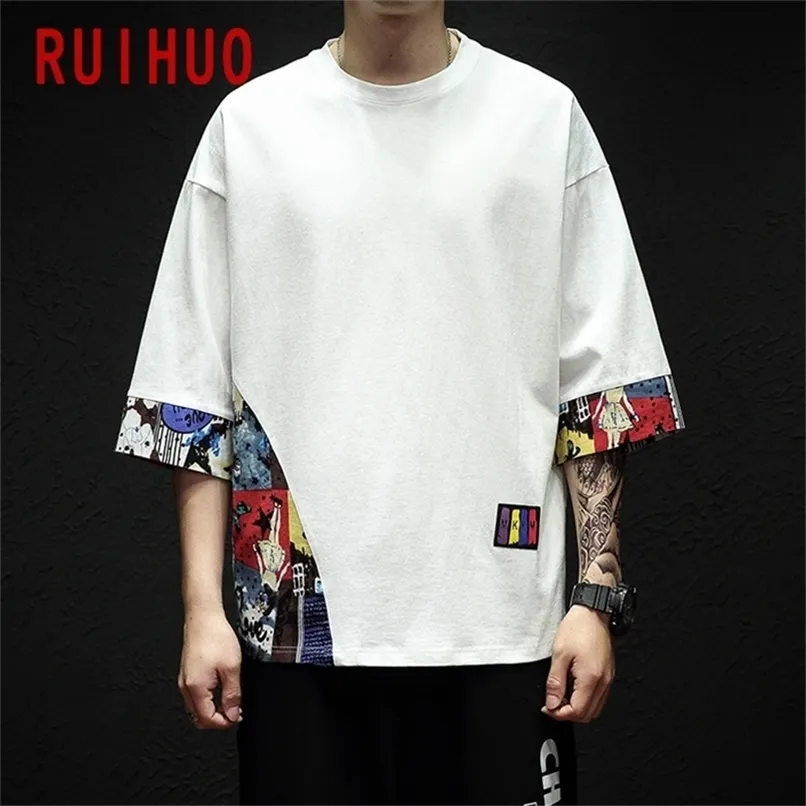 RUIHUO Mezza Manica In Cotone e Lino T Shirt Per Uomo Abbigliamento Harajuku Tee Shirt Estate Streetwear Hip Hop 5XL Arrivi 220513