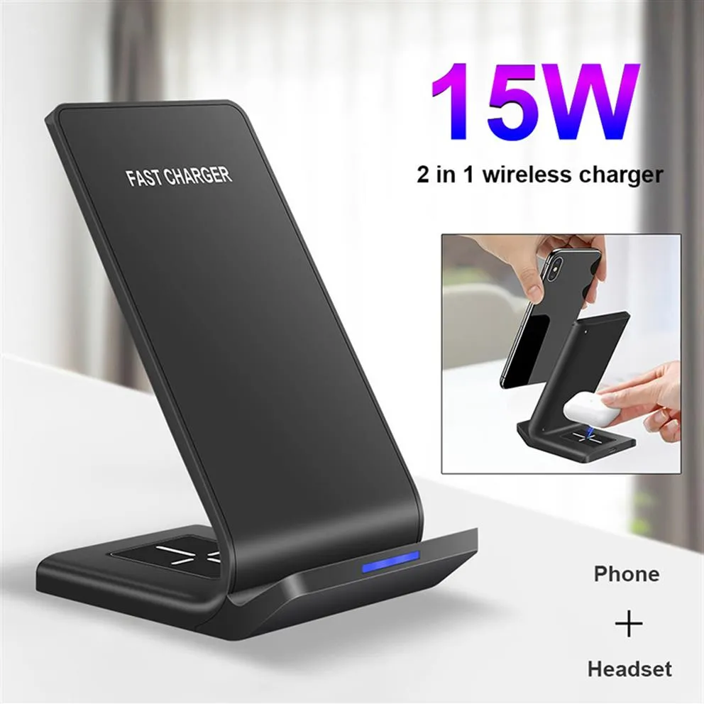 15W Qi Wireless Charger 2 in 1 Stand Fast Charging Stand for iPhone12 11pro XR Airpods Pro Samsung Huawei188p