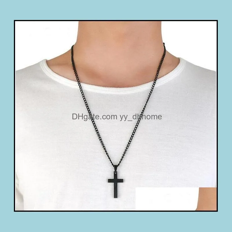 Stainless Steel Cross Pendant Necklaces Men`s Religion Faith crucifix Charm Titanium steel chain For women Fashion Jewelry Gift