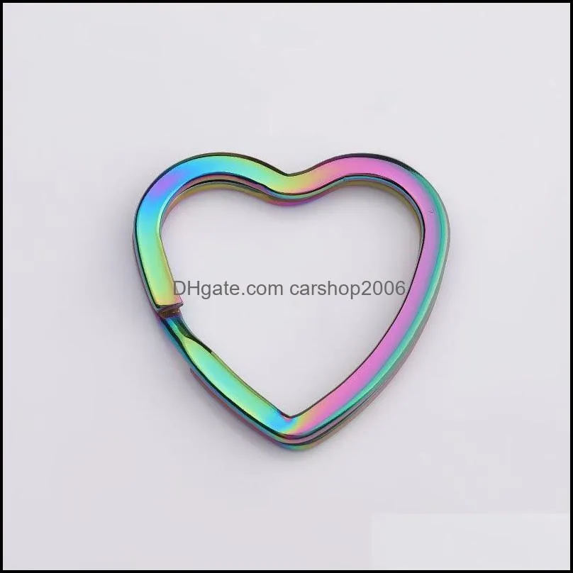 rainbow heart gold silver color keychains metal key chain ring split rings unisex keyring keyfob holder accessories diy