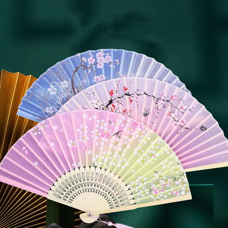 Floral Folding Hand Fans Chinese Style Vintage Hand Fan Bamboo Handheld with Tassel for Women Girls Party Wedding Dancing Decoration Costume MJ0441
