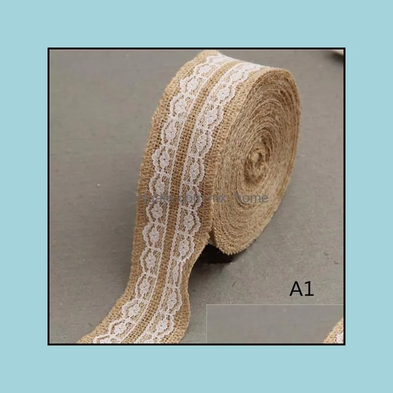 50mm Natural Jute Burlap Hessian Lvory White Lace Ribbon Roll 40M Vintage Wedding Decoration Party Crafts Gift Wrapping