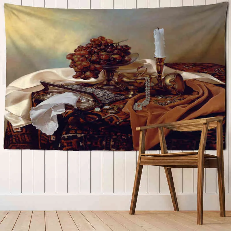 Boho Style Aesthetic Room Art Background Fabric Decoration Grape Gold Utility Object Realistic Oil Paint Carpet Wall Hanging Tapiz J220804