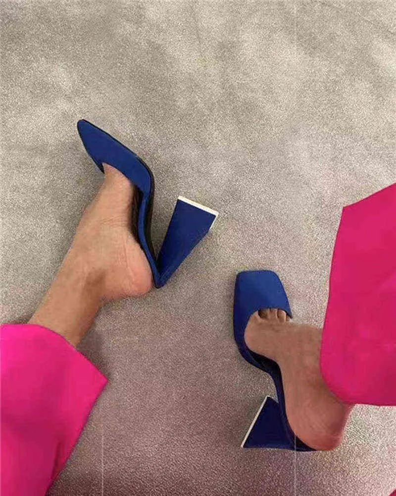 Dress Shoes Designer Slippers Women Shoes Fashion Square Toe High Heels Simple Chunky Heeled Sandals Wedding Party 220606