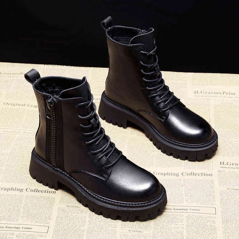 Semelle épaisse Femme Style Britannique 2022 Nouvelles Bottes De Mode Sauvage Hiver Bottes Courtes Femmes Chaussures Coton Chaussures D'hiver Plus Velours Twarm Y220729