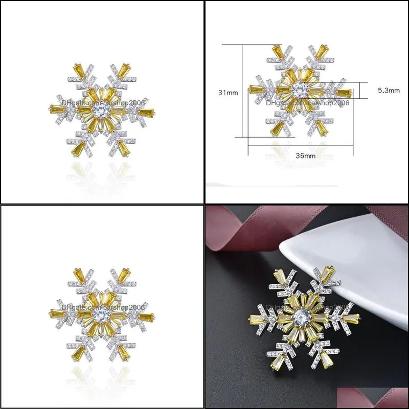 100% Pure 925 Sterling Silver Snowflake Brooch for Women Korea Pins Coat Artdeco Brooches Jewelry Christmas Gift YMBR004