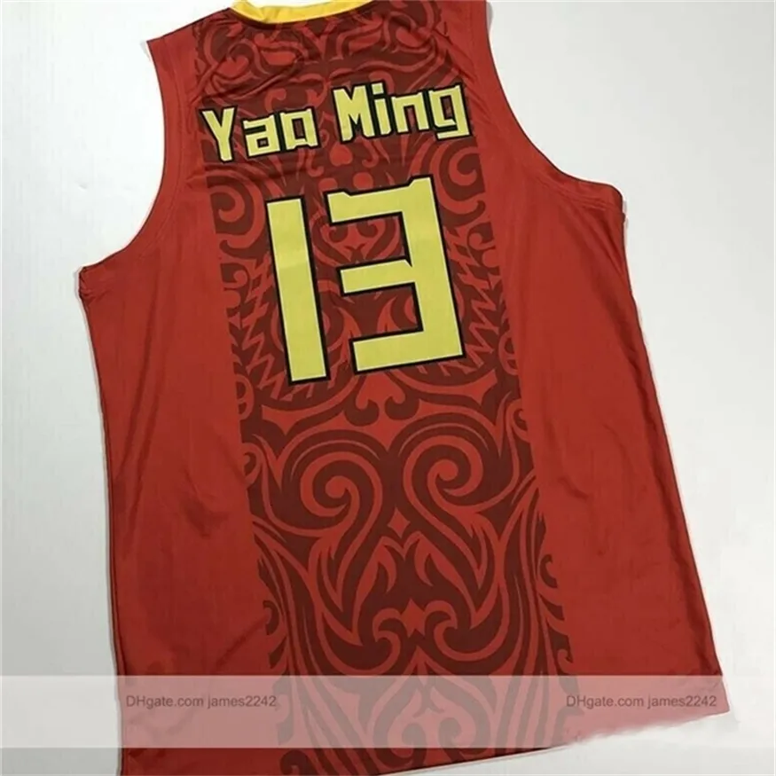 Nikivip Custom Retro Yao Ming #13 Team China Basketball-Trikot, genäht, rot, Größe S-4XL, beliebiger Name und Nummer, hochwertige Yao-Trikots