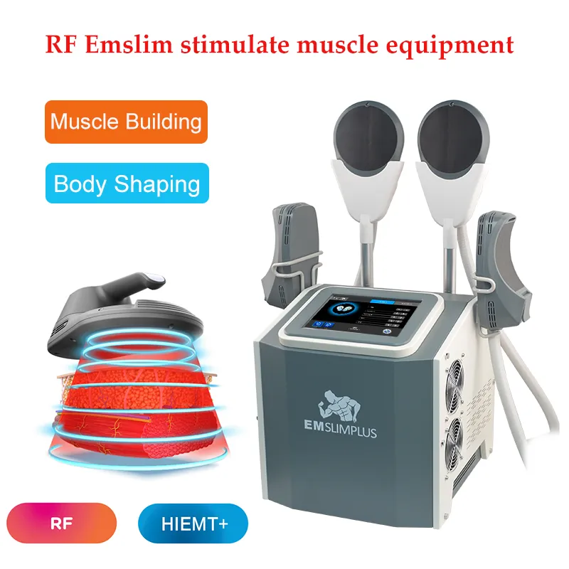 Nyaste muskelkulptur RF -hud åtstramning Emslim Hiemt Body Slimming Lose Weight Fat Burning Machine Building Muscle Device med fyra handtag kan fungera tillsammans