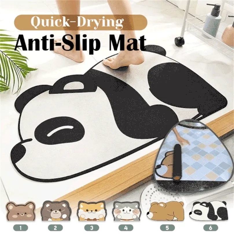 Cute Cat, Dog Panda Quick Drying Anti-Slip Mat Super Absorbent Bath Mat Nappa Skin Floor Mats Toilet Carpet Home Decor 220511