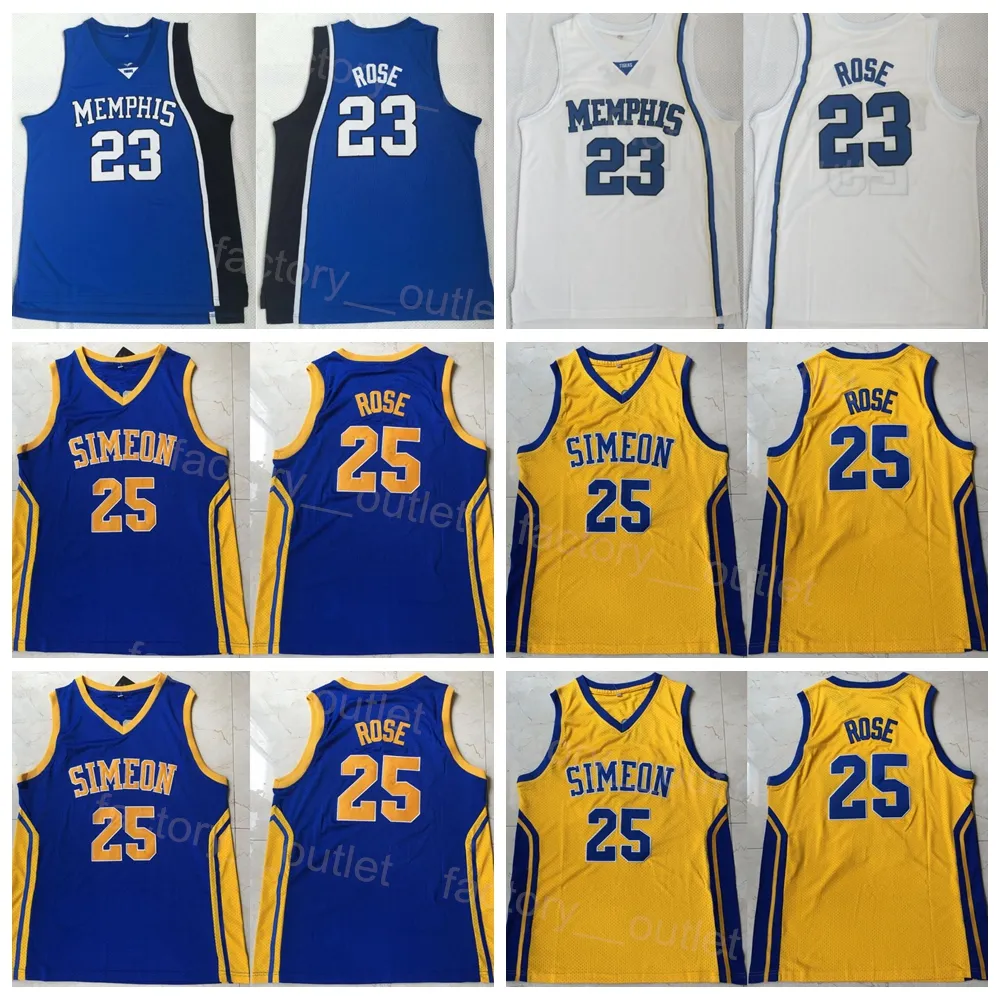 NCAA Tigers College Basketball 25 23 Derrick Rose Jersey Simeon Career Academy High School Team Färg Lila Gul Blå Vit Universitet Sydd Hög kvalitet