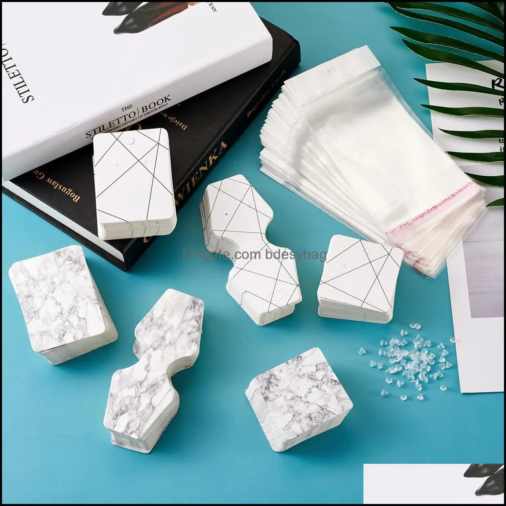 500pcs/set paper earring marble pattern necklace bracelet jewelry display cards with self-seal cellophane bags