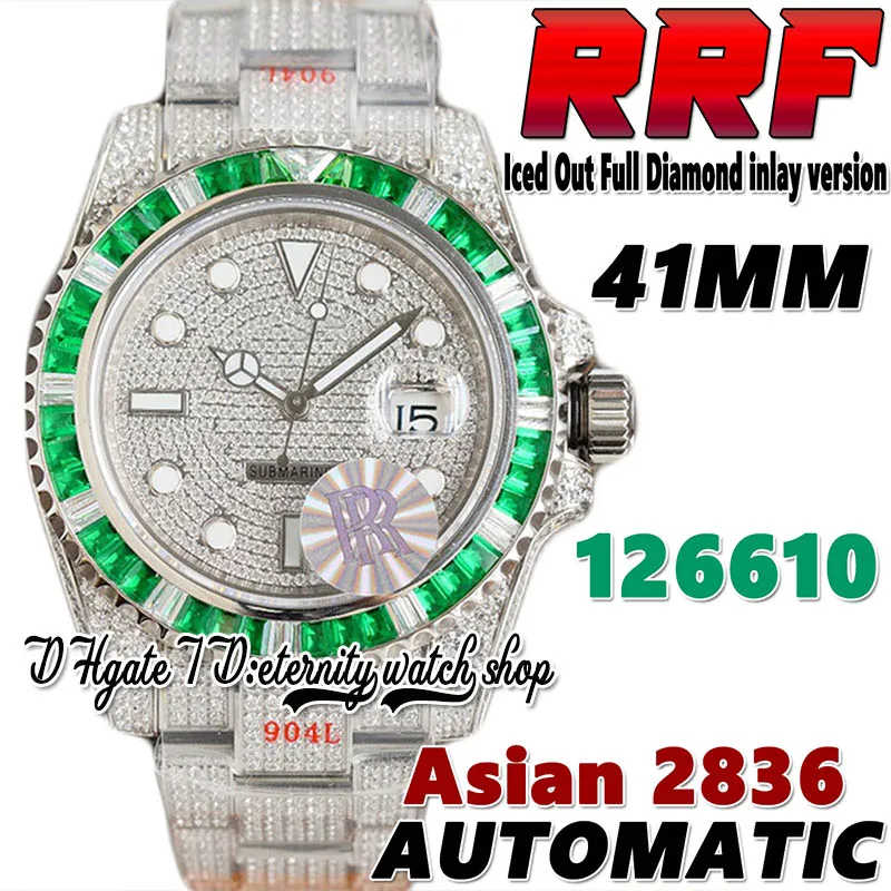 RRF Последние CF86348 A2836 Automatic Mens Watch TW126610 BL116610 Изумрудные квадратные бриллианты Безель 41 мм 904L Стальной ледяной бриллиантовый браслет.