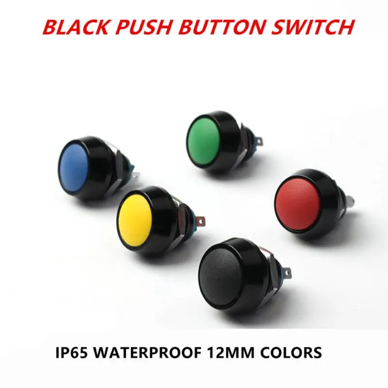 Switch 12mm Waterproof Momentary Colors Alumina Black 1NO Domed Micro Push Button Pin Feet/screw Terminal Reset On-offSwitch