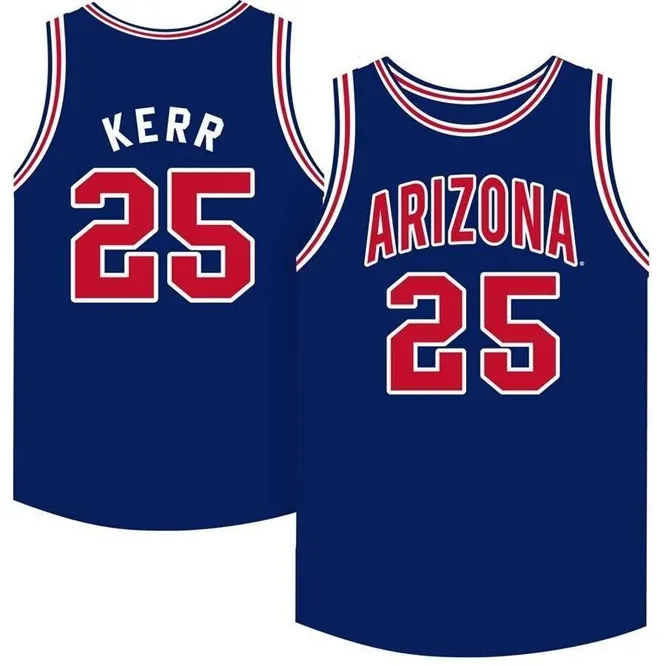 XFLSP 25 Steve Kerr Arizona Wildcats Basketball High Quality Jersey White Retro Classic Classic Mens Cousue Coutume Numéro et noms de noms