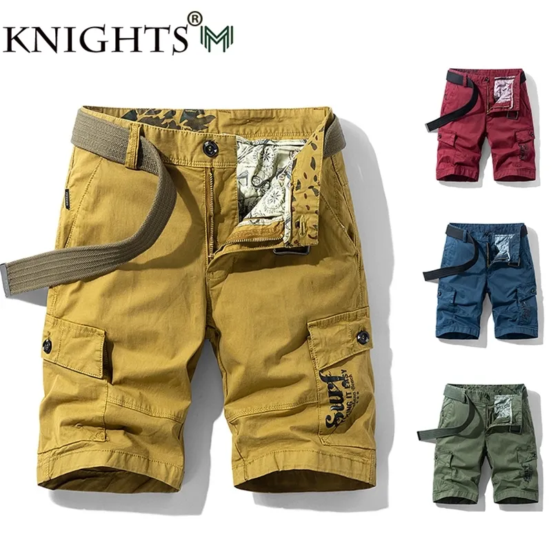 Мужские летние хлопковые армейские тактические грузовые шорты мода сплошной цвет много карманные повседневные короткие брюки свободные мужчины 220715