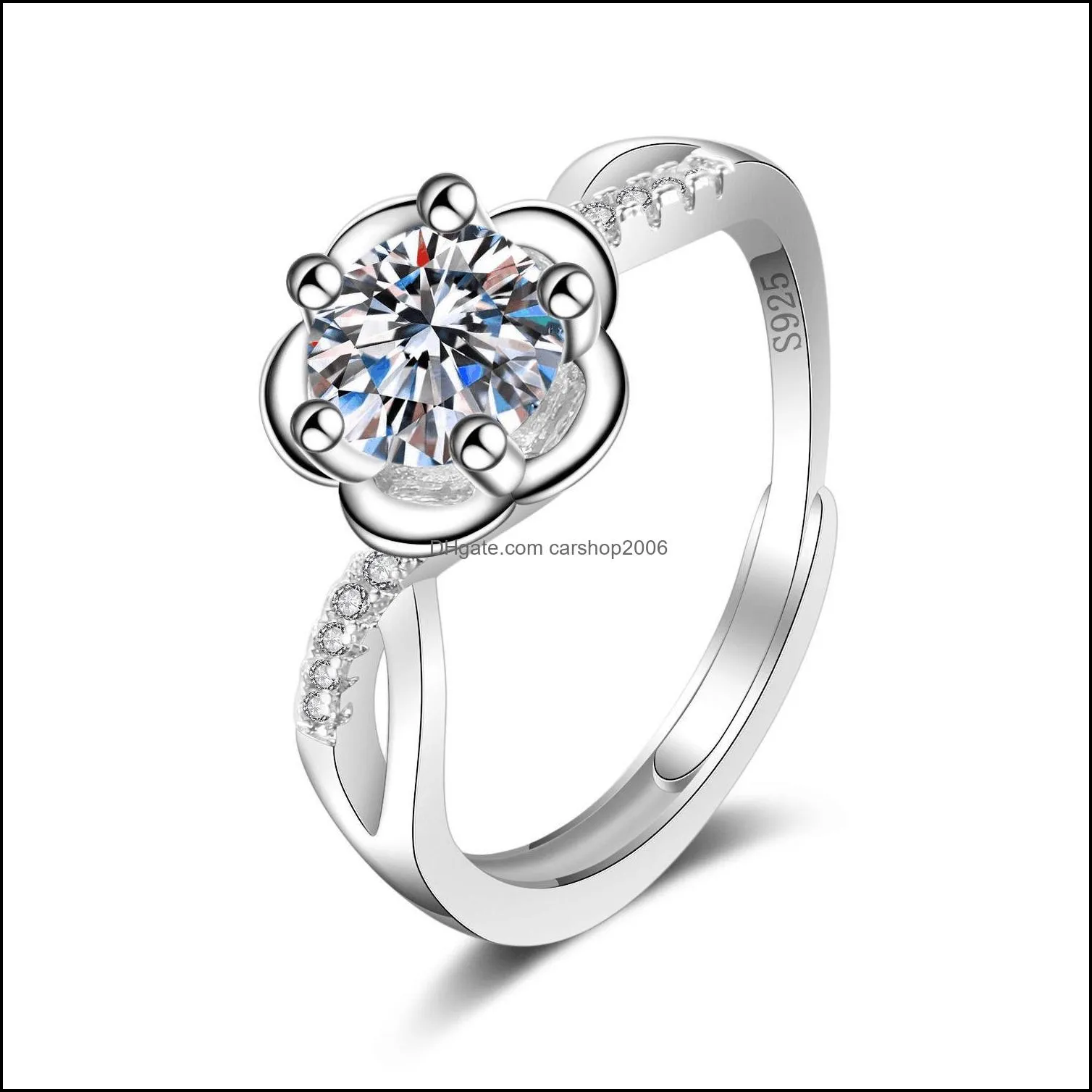 Mix Styles S925 Sterling Silver Moissanite Ring Women Fashion Adjustable Band Rings Wholesale