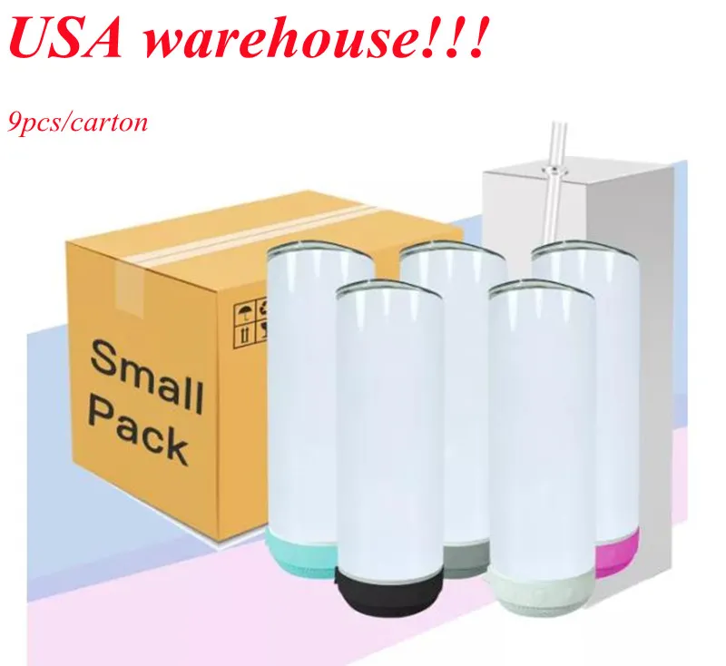 local warehouse 9pcs sublimation Bluetooth speaker tumbler 20oz straight tumblers small pack mix color Audio Stainless Steel bottom cup enjoy your music USA stock