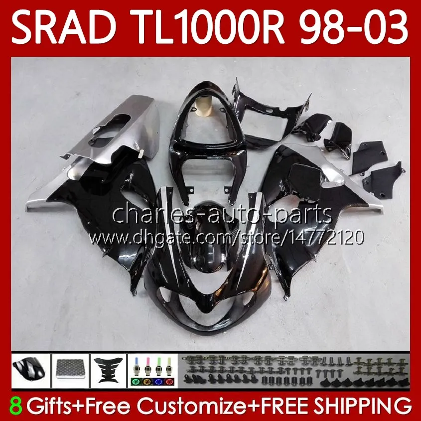 Carrozzeria OEM per SUZUKI SRAD TL1000R nero lucido TL-1000 TL 1000 R 98-03 Corpo 118No.6 TL-1000R TL1000 R 98 99 00 01 02 03 TL 1000R 1998 1999 2000 2001 2002 2003 Carenatura Corredo