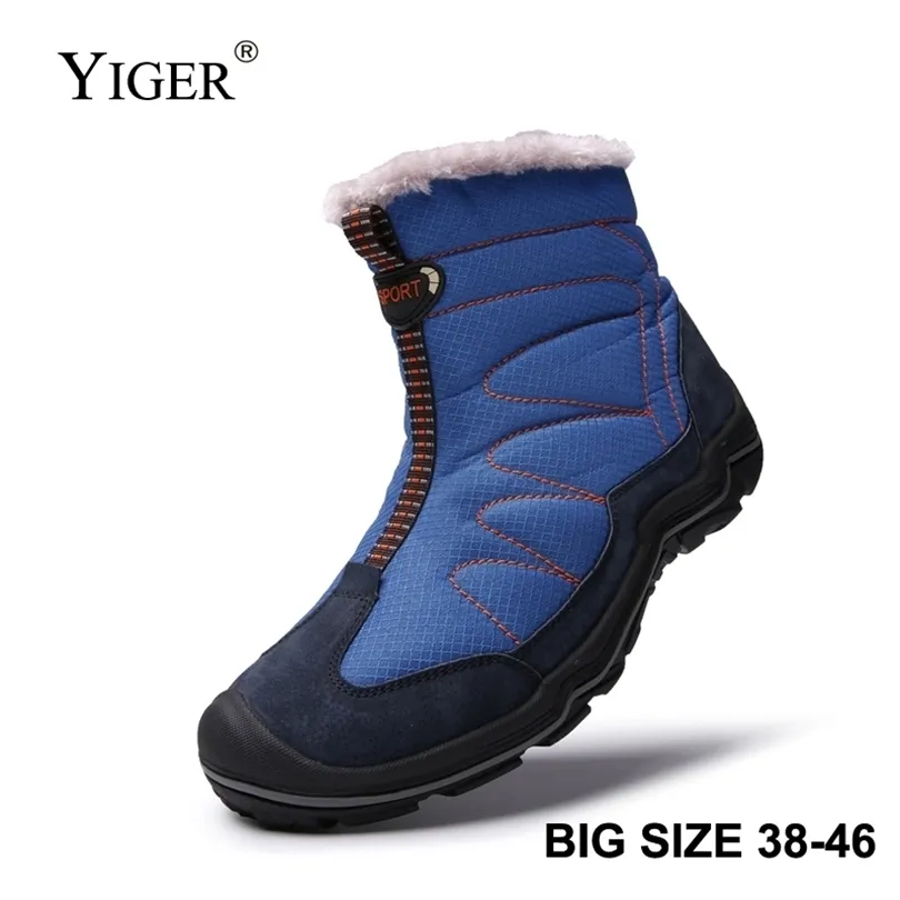 YIGER New Men snow boots winter Man Cotton shoes Zipper Large size 3846 men leisure hiking shoes Waterproof nonslip casual 223 201204